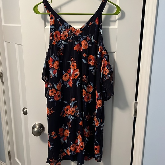 Sheer lined floral navy dress with cutoff sleeves - Picture 5 of 5